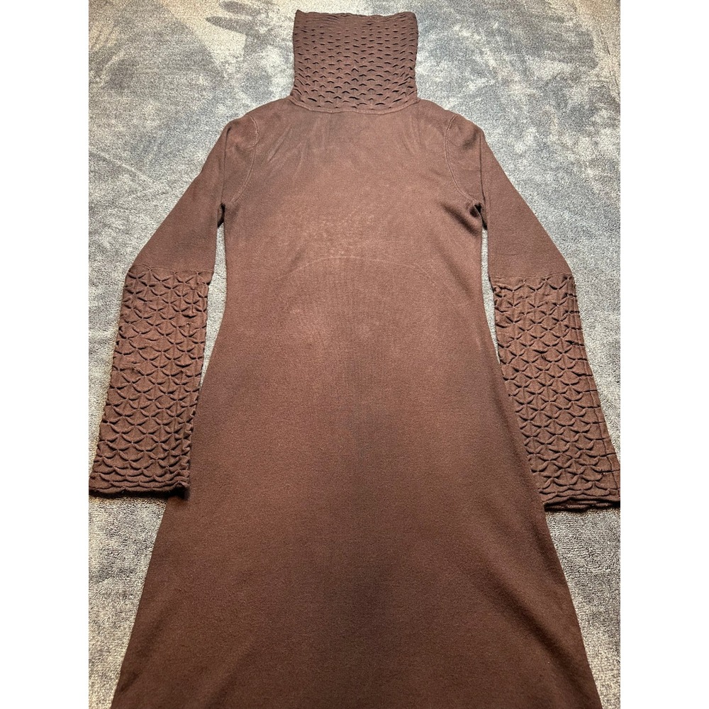 Moda International Brown Lattice Knit Turtleneck Sweater Dress XL -284
